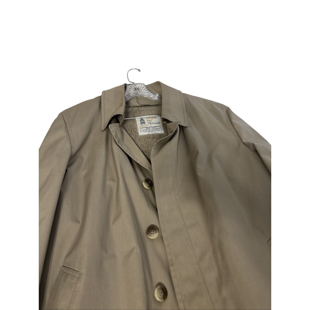 Vintage Grandpa Core London Fog Mens Trench Coat 44 R Tan Made in USA Zip Liner
